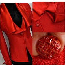 MINT ST JOHN RED/ Silk draped collar/Metallic KNIT JACKET SZ 4 .