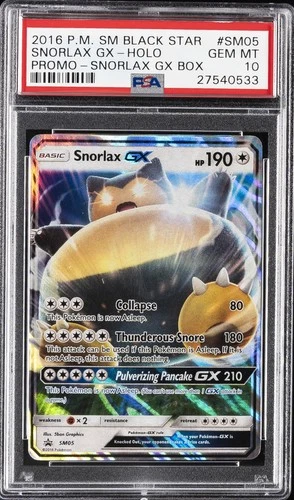2016 POKEMON SM BLACK STAR PROMO SNORLAX GX BOX #SM05 SNORLAX GX-HOLO PSA 10