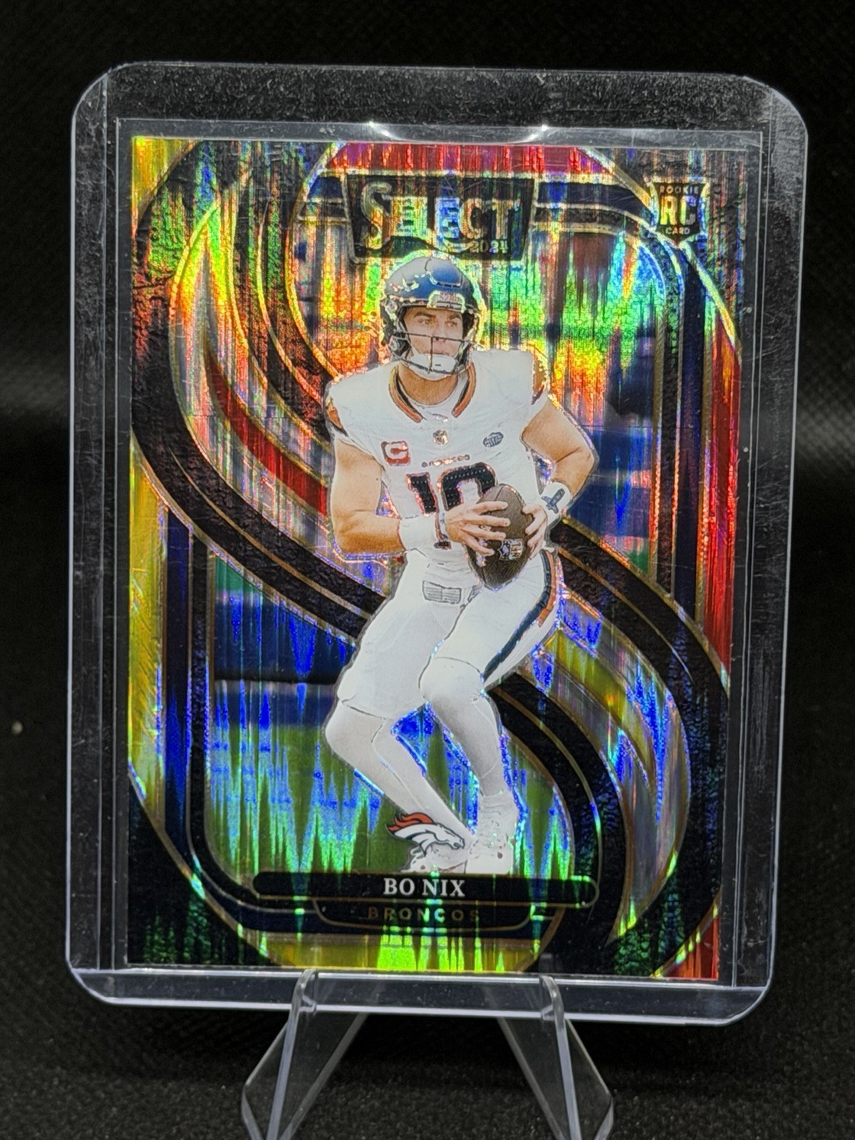 2024 Panini Select - Premier Level Bo Nix #117 Red & Yellow Shock Prizm (RC)