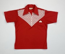 Vtg 70s King Louie Star Yoke Bowling Shirt Chain Stitch Red White Rockabilly S