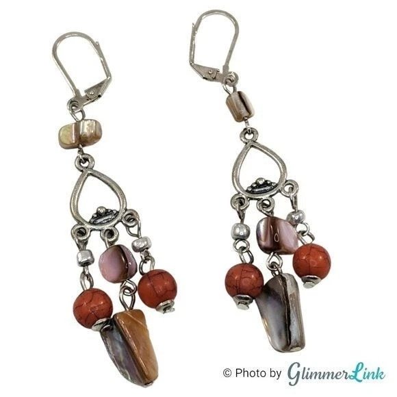 Серьги с пирсингом на спине из богемного серебра с бисером и люстрой - Изображение 2 из 4