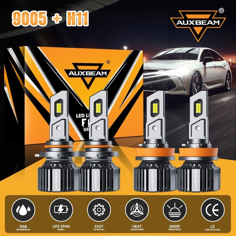 4x AUXBEAM 9005 9006 H11 H9 LED Headlights High Low Beam 90W Super