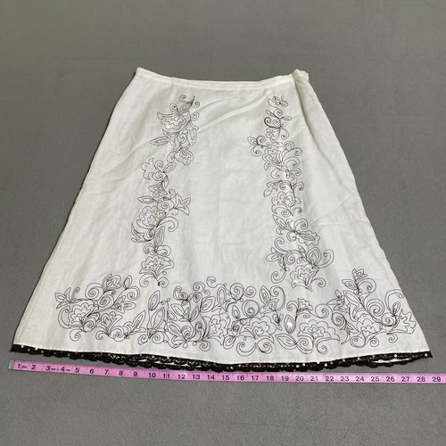 Gonna di lino Y2K Bob Mackie taglia 10 boho hippie cottagecore paillettes ricamate * - Foto 4 di 24