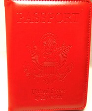 NEW Slim RED PU Leather Travel Passport Wallet Holder RFID Blocking Case Cover