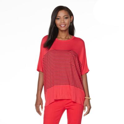 DG2 by Diane Gilman Striped Kimono Tee with Pocket 468132-K (Medium)