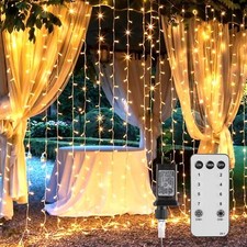 300 LED Curtain String Lights, 9.8 FT Hanging Fairy Lights with Remote, 8 Modes
