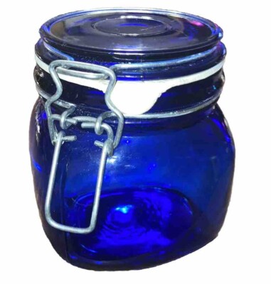 Vintage Cobalt Blue Glass with Glass Lid 5   Tall Canister/Jar