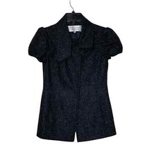 Trina Turk Inner Button SS Jacket Size 2 Gray With White Fleck Womens Wool Silk