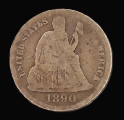 Seated Liberty Dime 1890 P - 90% Silver US Coin - Circulated Condition