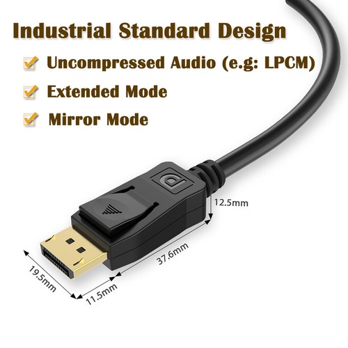 Cable Displayport M/M Premium v1.2 Display Port a DP Cable Macho a Macho 4K 60HZ - Imagen 8 de 9