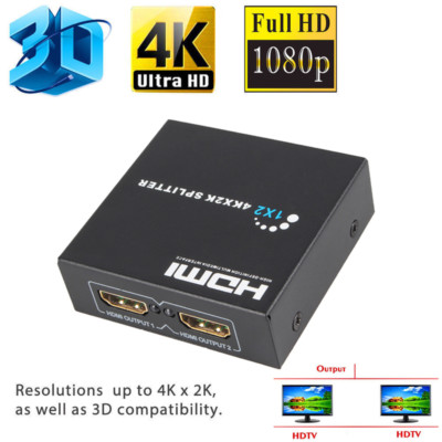 1x2 4K HDMI Splitter 1 in 2 out PS3 PS4 DVD PC to TV HDTV Video Converter 1080P