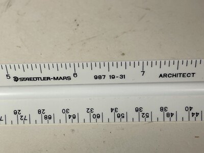 Staedtler-Mars 987 19-31 Architect Scale Triangle Drafting Ruler White 12'' VTG
