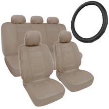 Car Seat Covers Steering Wheel Cover Comfy Faux Leather Beige Tan