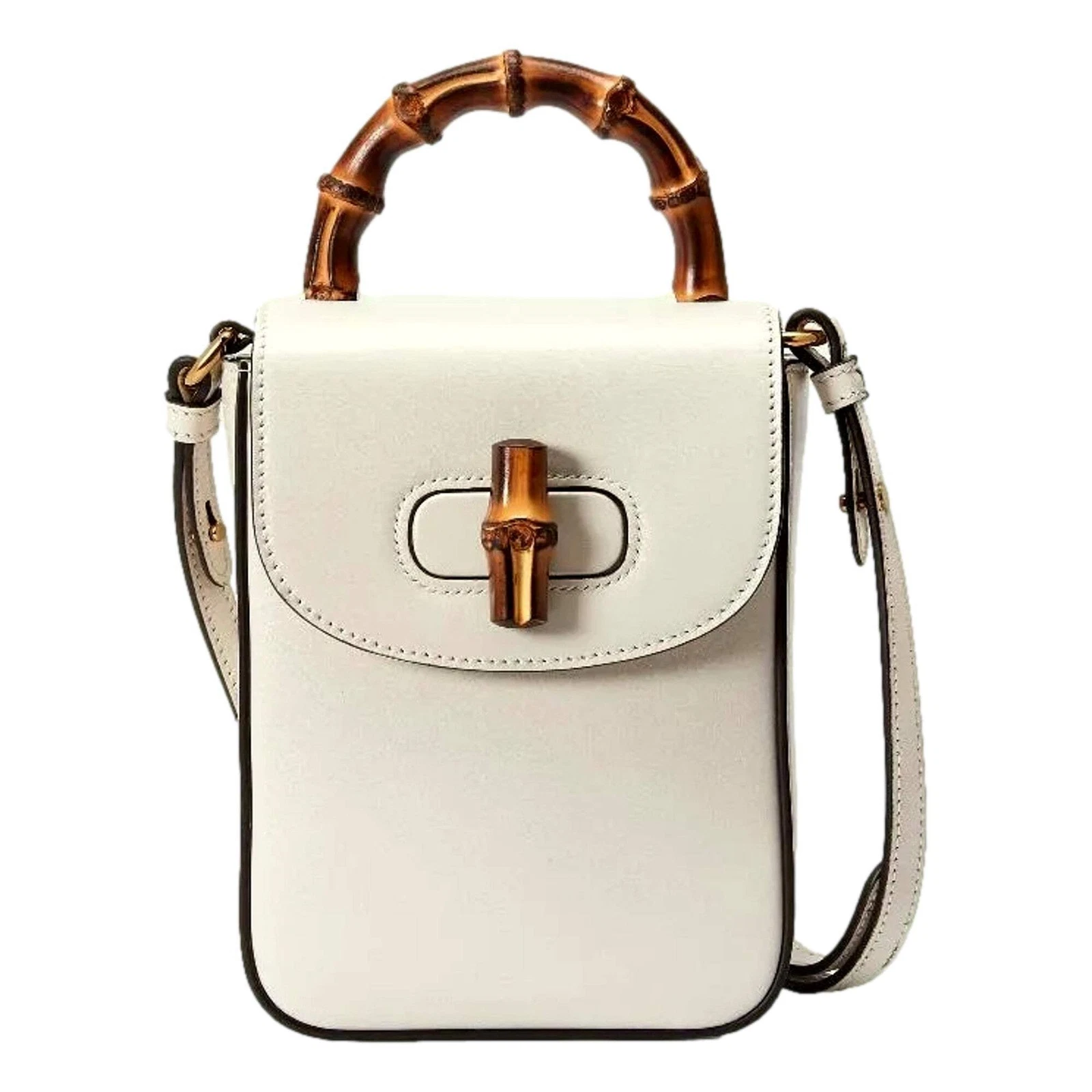 Gucci Bamboo Mini Handbag Top Handle Bag in Cream Leather NEW