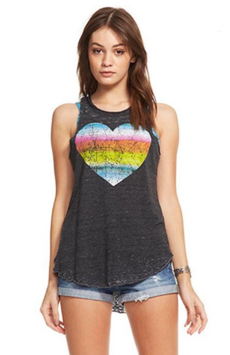 CHASER Official Women's NWT Rainbow Heart Sleeveless Burnout T-Shirt Size Large - Picture 5 of 7