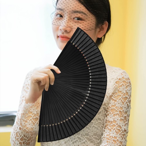 Wobe Hand Held Bamboo Silk Folding Fan, Chinese Japanese Handheld Fan - Picture 2 of 7