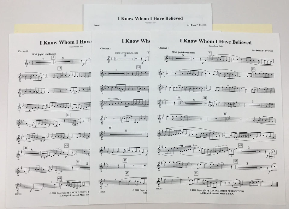 I Know Whom I Have Believed Clarinet Trio by Dana F Everson David E. Smith Pub - Image 3 of 4