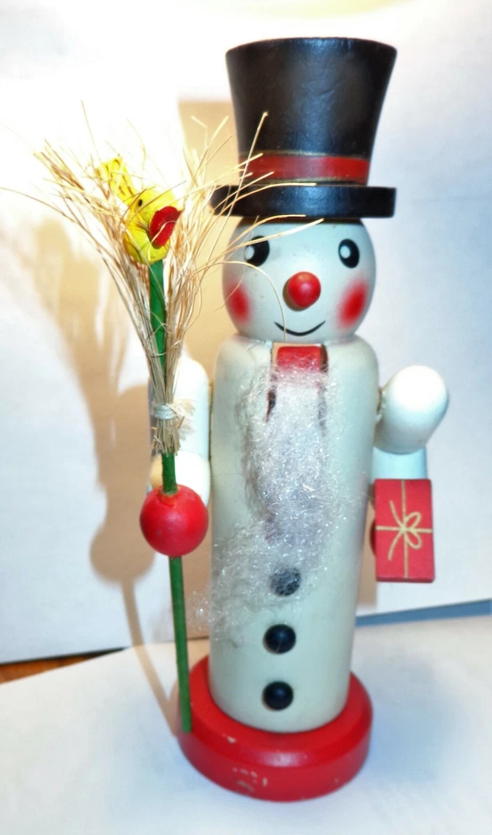 UNUSUAL PRIMITIVE WOOD WOODEN SNOWMAN NUTCRACKER CHRISTMAS