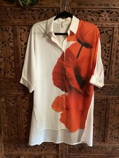 Escada Sport White Dafleuras button front Tunic blouse short dolman sleeve sz 36