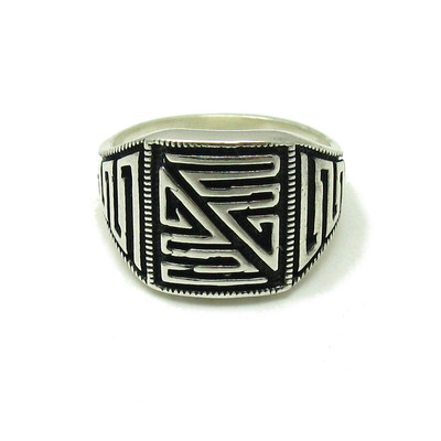Men's Genuine Silver Solid Punched Ring 925 Meander Handmade 
