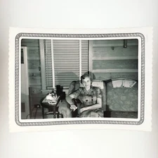 Texas Cocktail Hour Girl Photo 1950s Lone Star Beer Couch Shadow Snapshot A3791