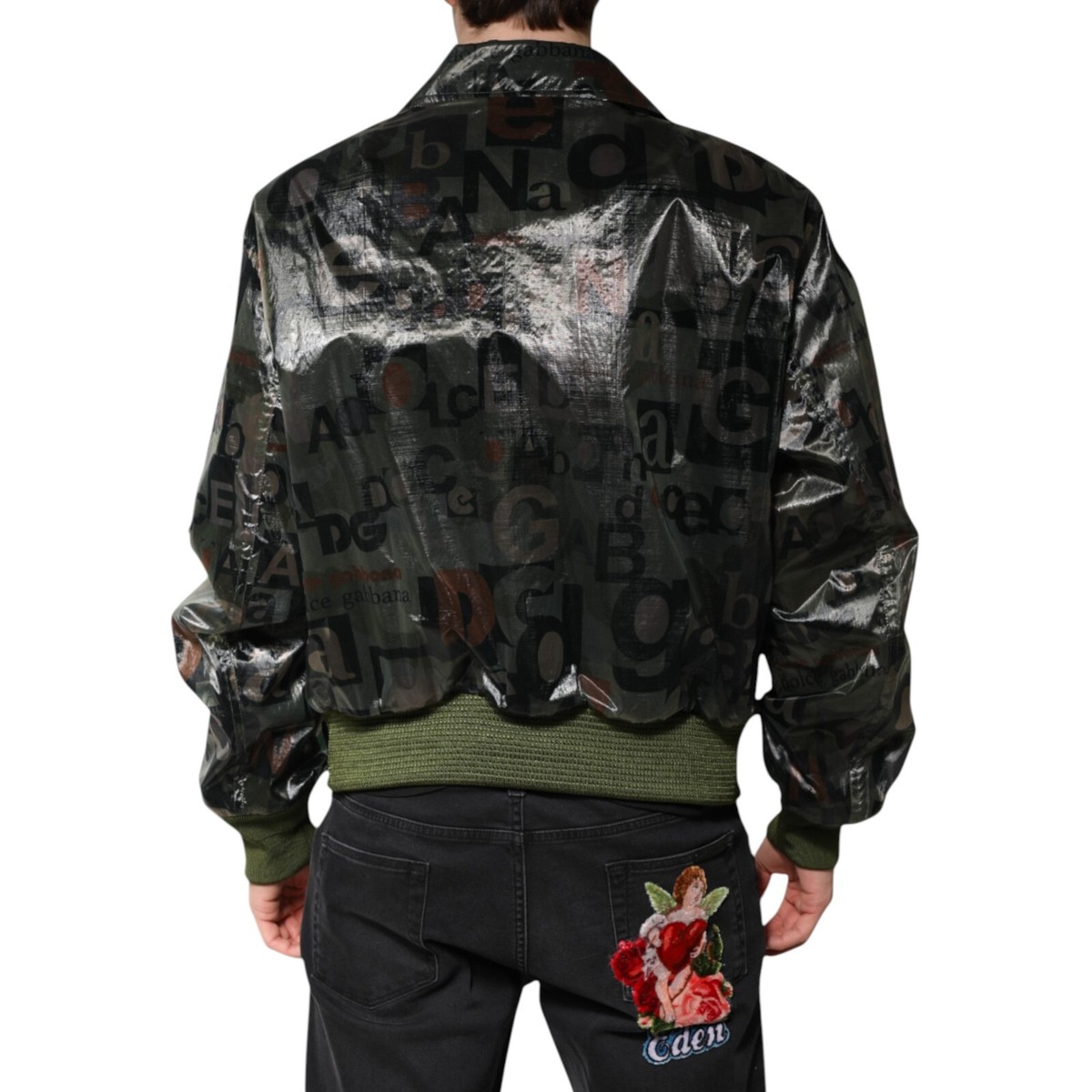 DOLCE & GABBANA Jacket Green DG Logo Print Bomber Full Zip IT50