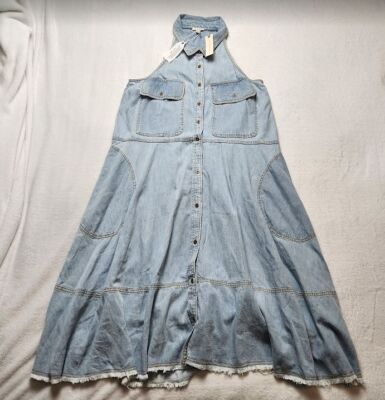 New women's M Anthropologie x Pilcro sleeveless halter denim swing midi  dress | eBay