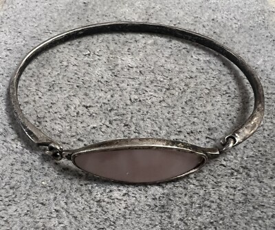 Vintage Artisan Mother Of Pearl Sterling Silver Bracelet Signed CIJ Petite