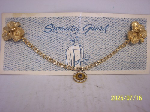 Vintage Gold Tone Sweater Guard Clip WITH LIONS CLUB 25 ANNIVERSARY CHARM NOS