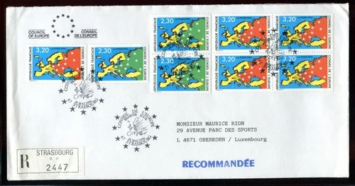 1990 France Council of europe registered FDC. Map, Strasbourg first day cover