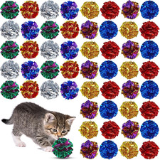 Jexine 104 Pcs Cat Crinkle Ball Bulk Cat Toys 1.69'' Polyester Film Kitten Balls