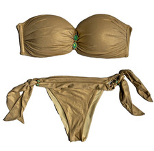 Despi Bikini UK M Luxury Gold Tie Side Bandeau Detachable Halter