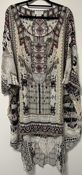 Camilla  Silk  Scoop Back Hem Round Neck-kaftan Dress one size Resort Event