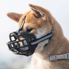 Pet Dog Basket Muzzle Mouth Cover Mesh Cage No Barking Biting Chewing Black