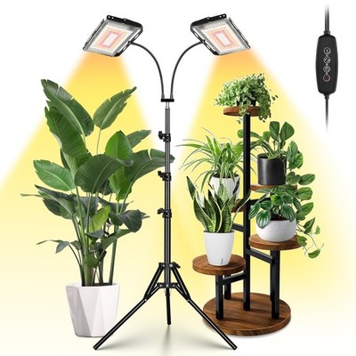 LBW Grow Lights for Indoor Plants,Full Spectrum 2-head, Auto Timer with stand 