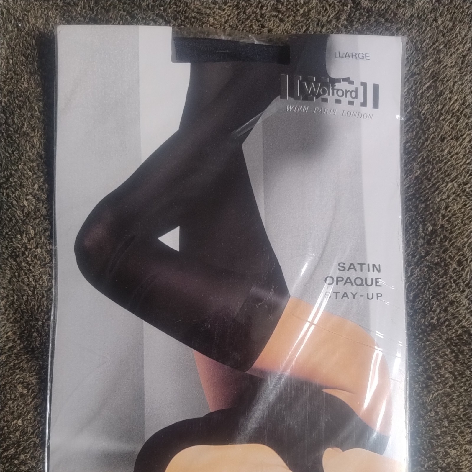 Rare Wolford Satin Opaque Stay-Up, Size Large in Admiral image 3