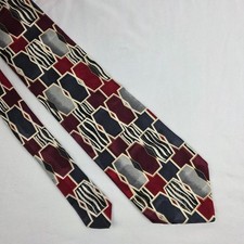 Vintage Martin Wong Silk Tie Geometric Abstract Red Gray Zebra Print USA Made