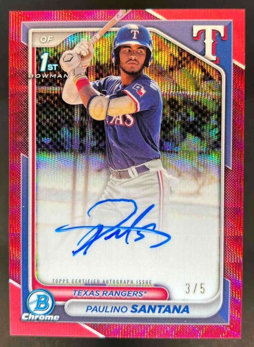 2024 Bowman Chrome Paulino Santana Auto Red Wave Refractor 1st #/5 Rangers