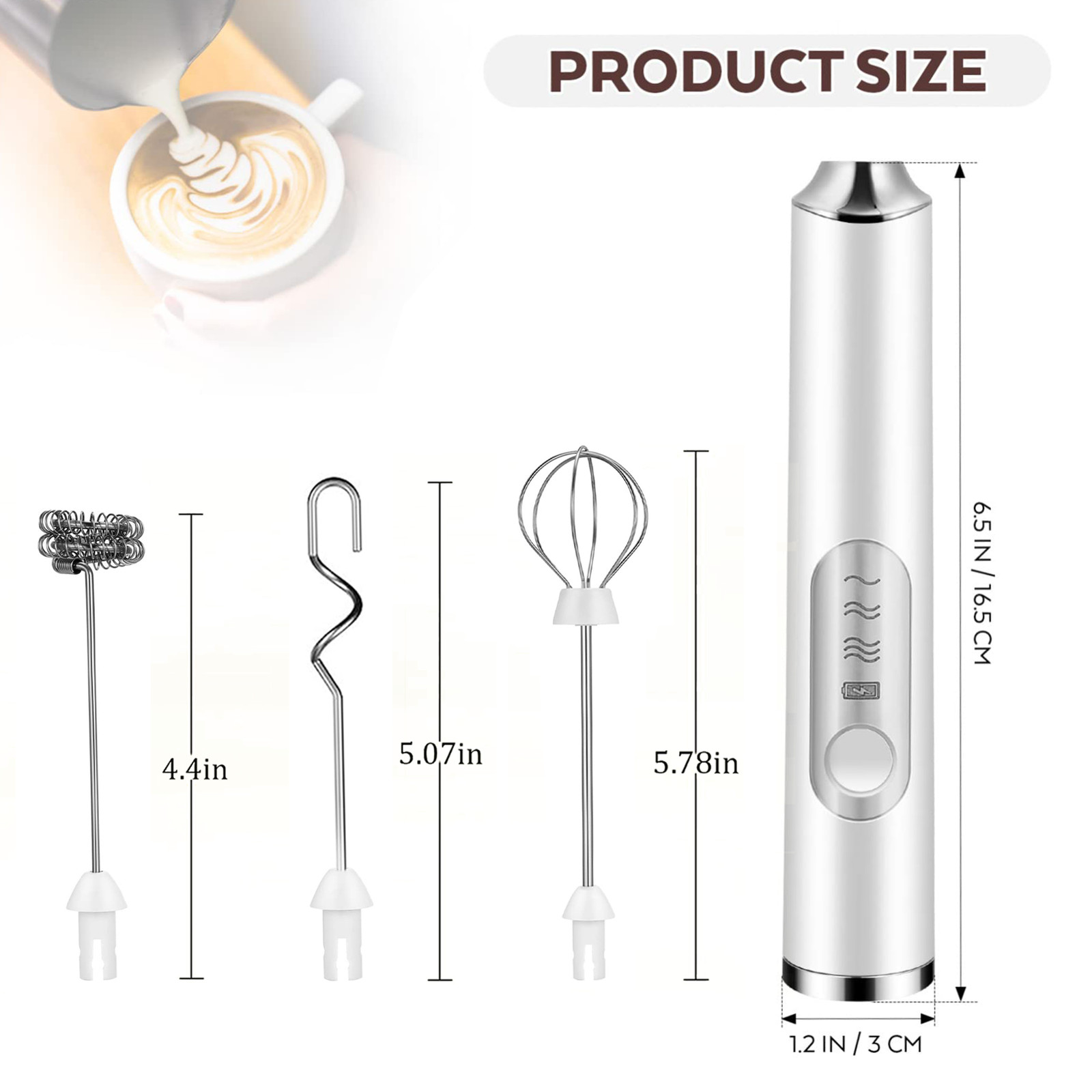 Electric Milk Frother Rechargeable Handheld Foam Maker Coffee Latte Whisk Mixer