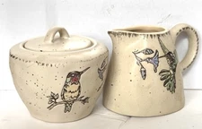 Ruby Hummingbird Ceramic Creamer & Sugar Set By Blue Sky Spectrum