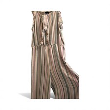 Girls Striped Sleeveless Romper Long Pants Size 10/11 Jumpsuit With Belt