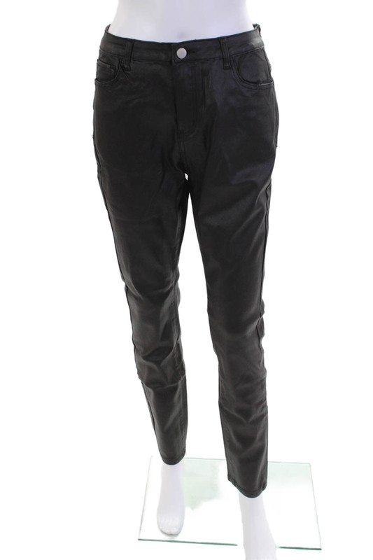 Molly Bracken Womens Zippered Button Skinny Woven Pants Solid Black Size L