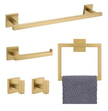 Towel Bar Set 5-Piece Brushed Gold Bathroom H...