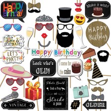 Birthday Photo Booth Props Kit With Sign Adhesive Pads Sticks 41PK