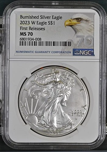 2023 W Burnished Silver Eagle S$1 First Releases MS70