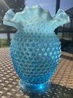 Vintage Fenton Blue Opalescent Hobnail Large 8 Inch Vase. Perfect!