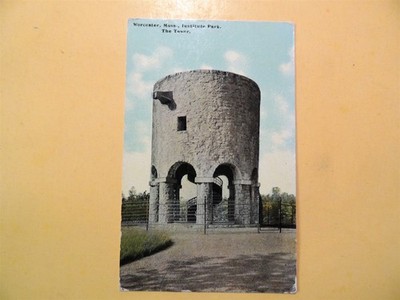 Institute Park Worcester Massachusetts vintage postcard The Tower 1914