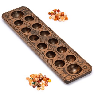 MancalaSet mit 44 Zentimeter Massivholzbrett und QuarzkieselSpielsteinen   he...