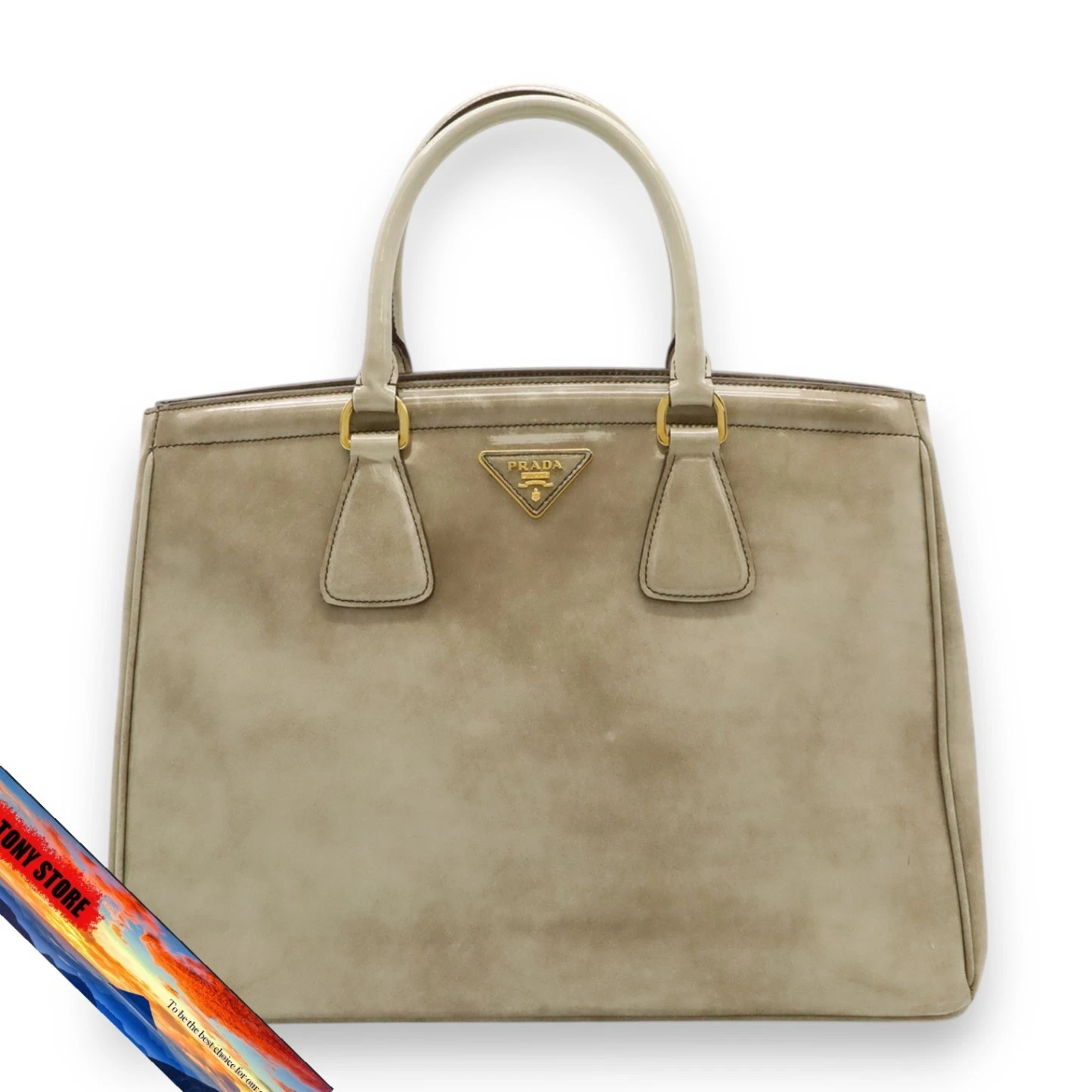 Prada Spazzolato Enamel Beige Gold Handbag Shoulder Bag