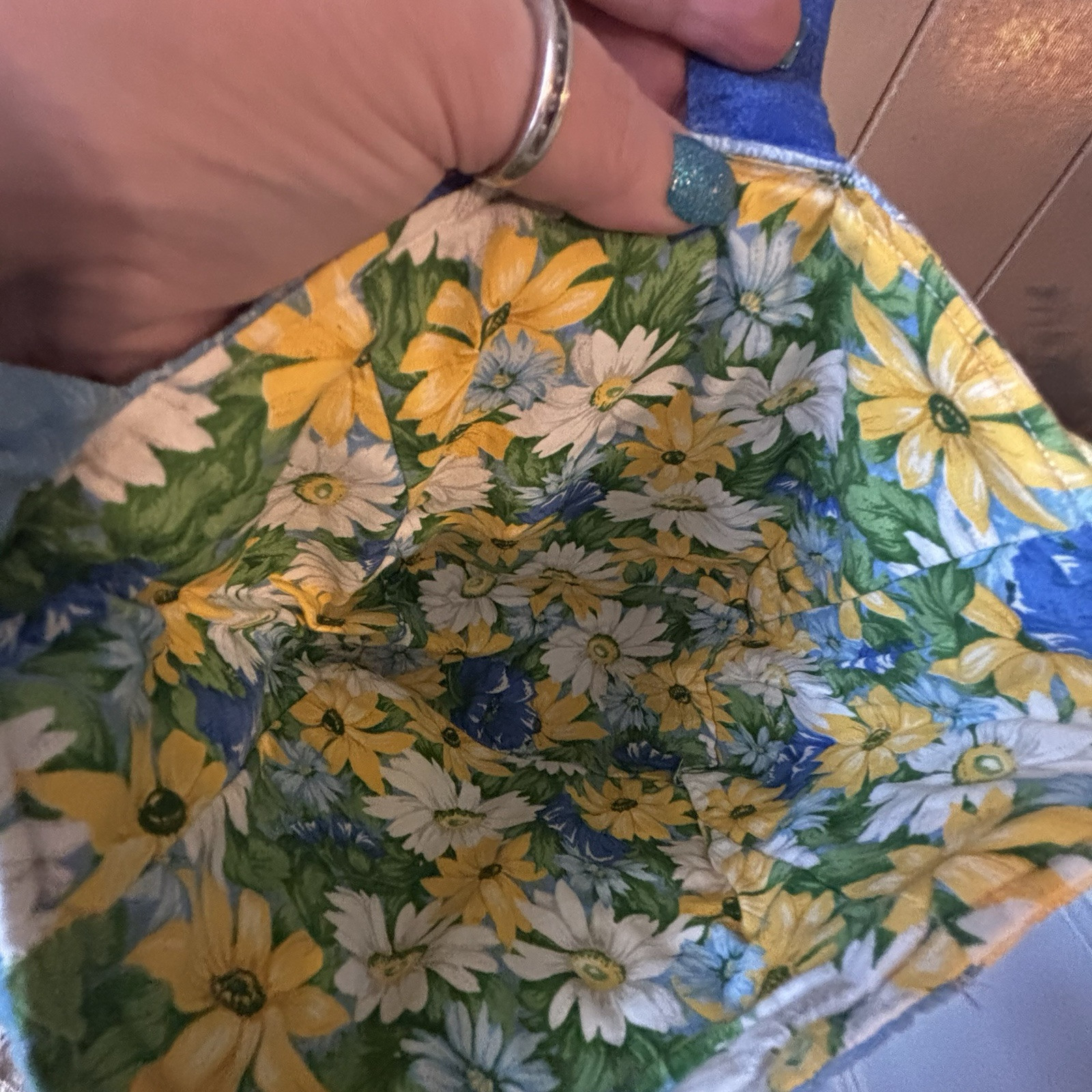 Handmade Patchwork Bucket Purse Spring Colors Blu… - image 15